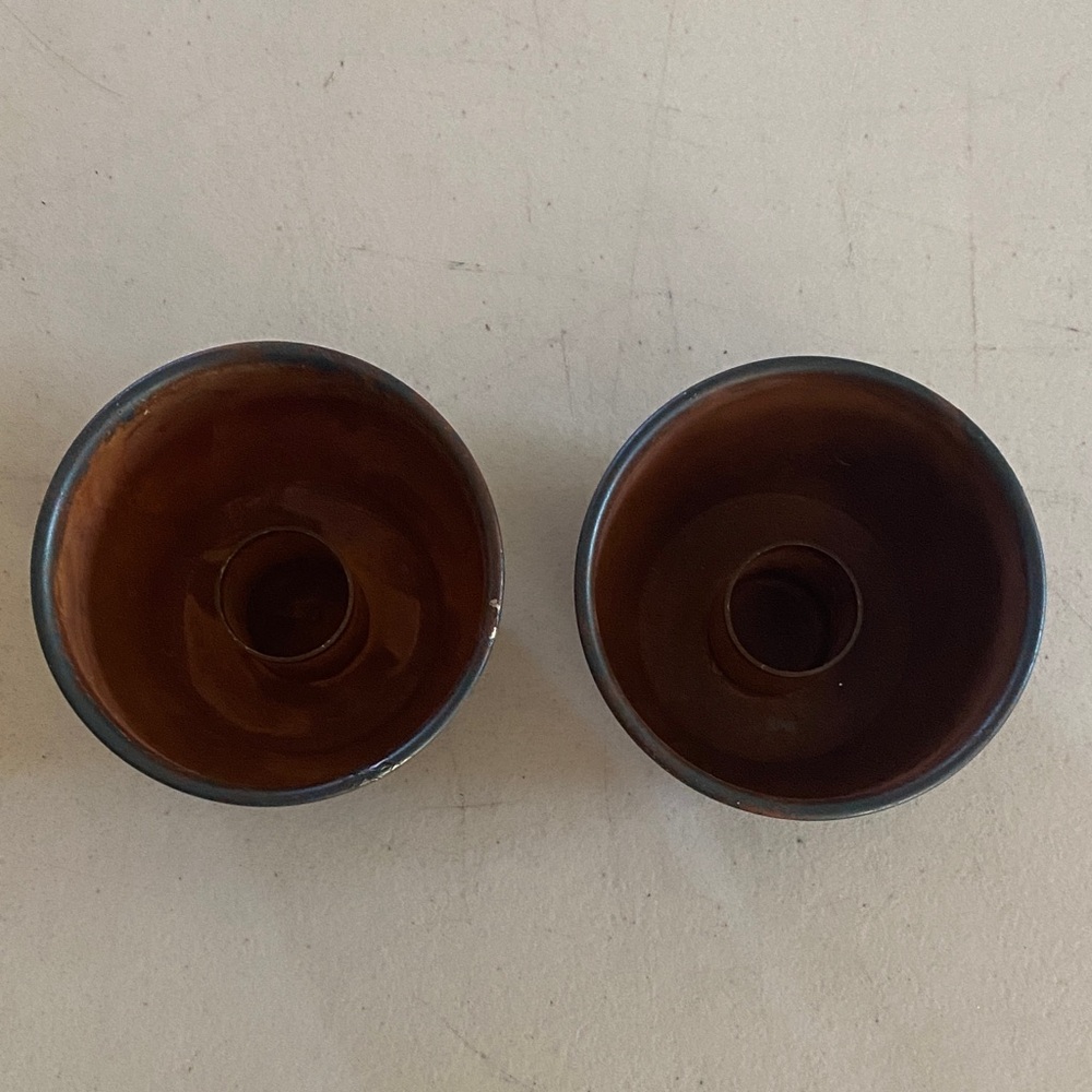 Brown Ceramic Taper Candle Holders - Set of 2